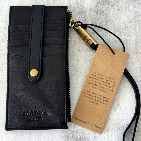 Margot Black slim leather Faye Card case wallet wristlet nwot - Picture 9 of 9